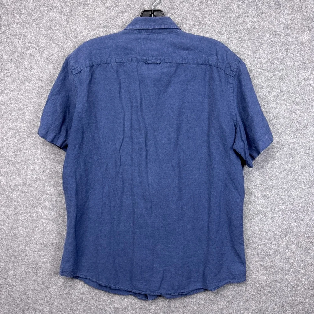 Banana Republic Mens Blue Linen Cotton Short Sleeve Button Down Shirt Large